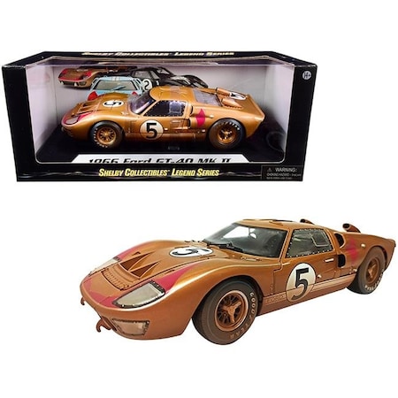 Shelby Collectibles Shelby Collectibles SC430 1966 Ford GT-40 MK II No.5 Gold After Race Dirty Version 1 by 18 Scale Diecast Model Car SC430